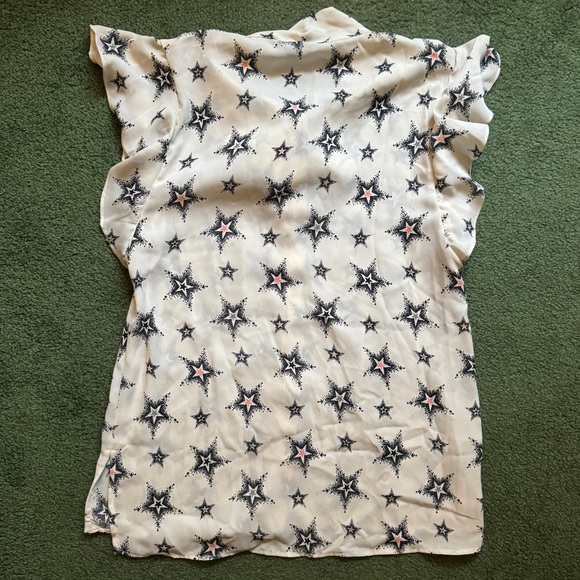 Zara Star Print Tie Neck Ruffle Sleeveless Blouse XS Retro Vintage 30s 40s - Picture 3 of 3
